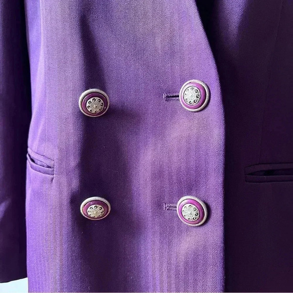 Vintage 90s Academia Gilmor Herringbone Collarless Purple Blazer Size 14 - Picture 4 of 9